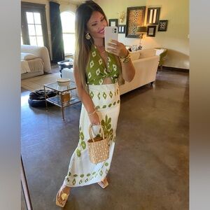 SHEIN Green and White Maxi Dress Maaji